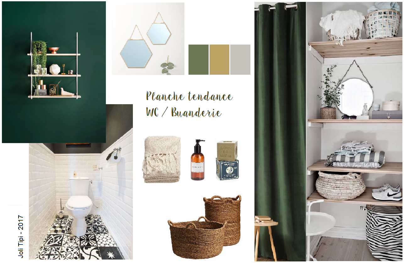 Planche tendance WC buanderie vert foncé