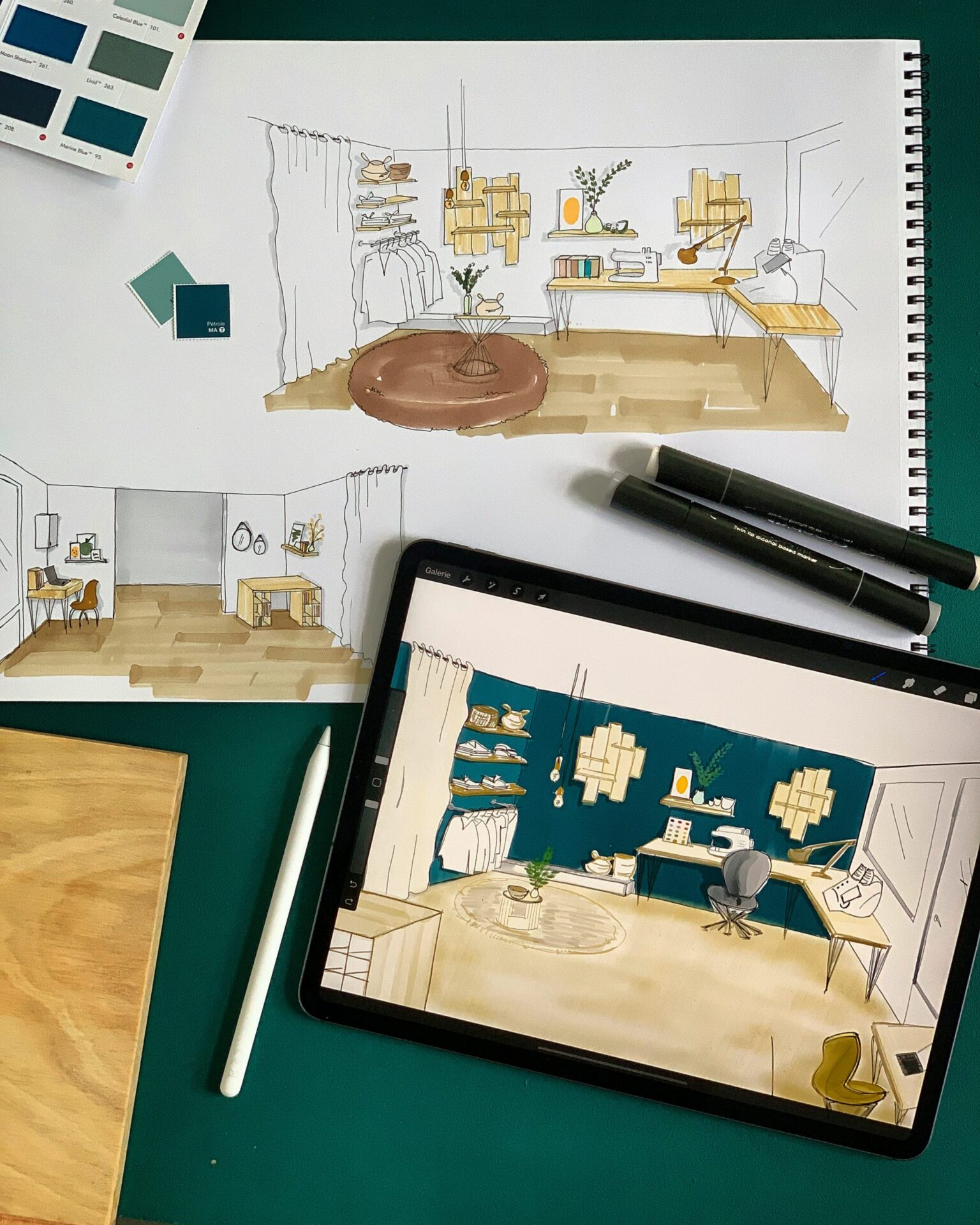 Coaching déco d'une boutique atelier ambiance chic, croquis plans 3D