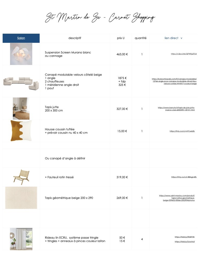 rénovation maison sur-mesure liste shopping achats référence produits