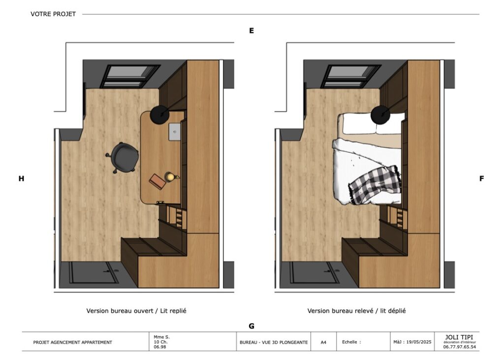 plan 3D aménager un bureau chambre d'amis
